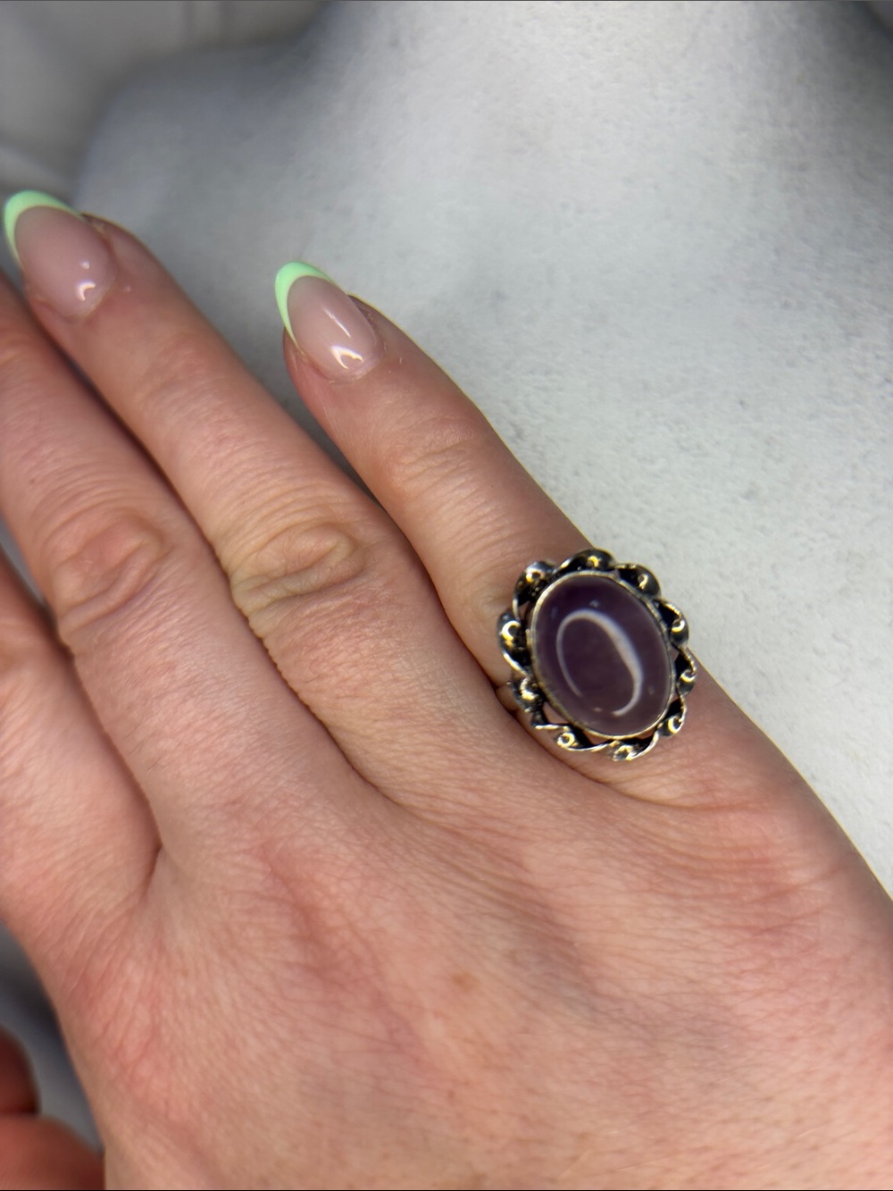 Silver Plated amethyst oval Ring